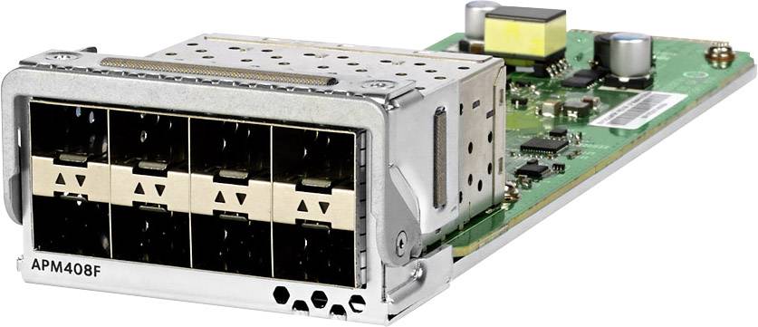 Netzwerkmodul mit acht Anschlüssen, montiert auf einer grünen Platine, für den Einsatz in Rechenzentren.