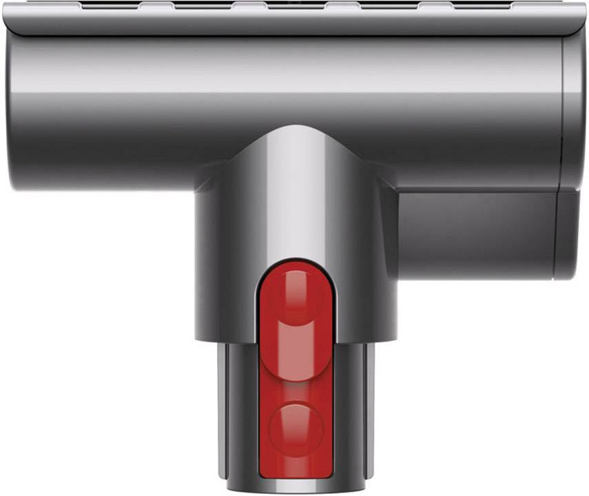 Ein graues und rotes Staubsaugerzubehör in Nahaufnahme, geeignet für die Reinigung von Polstern und schwer zugänglichen Stellen.