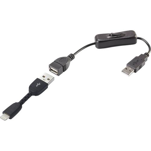 Renkforce USB-Kabel USB 2.0 USB-A Stecker, Apple Lightning Stecker 0.30 m Schwarz inkl. Ein/Aus-Schalter, vergoldete Ste...