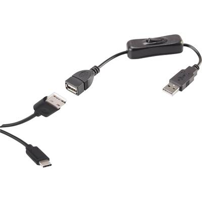 Renkforce USB-Kabel USB 2.0 USB-A Stecker, USB-C® Stecker 1.25 m Schwarz inkl. Ein/Aus-Schalter, vergoldete Steckkontakt