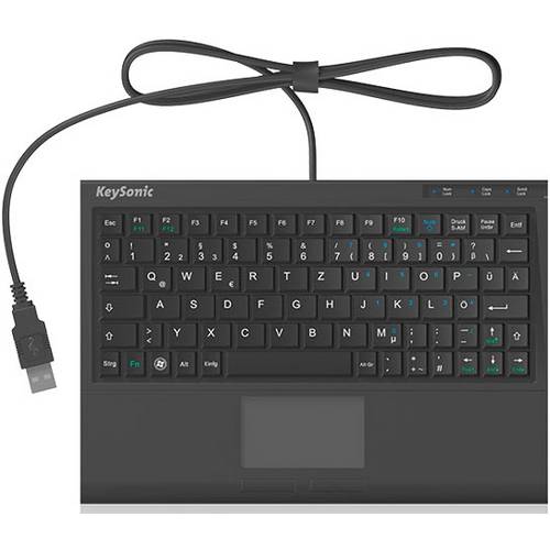 Keysonic ACK-3410 USB Tastatur Deutsch, QWERTZ Schwarz Integriertes Touchpad, Maustasten