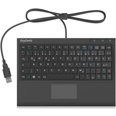 Keysonic ACK-3410 USB Tastatur Deutsch, QWERTZ Schwarz Integriertes Touchpad, Maustasten 
