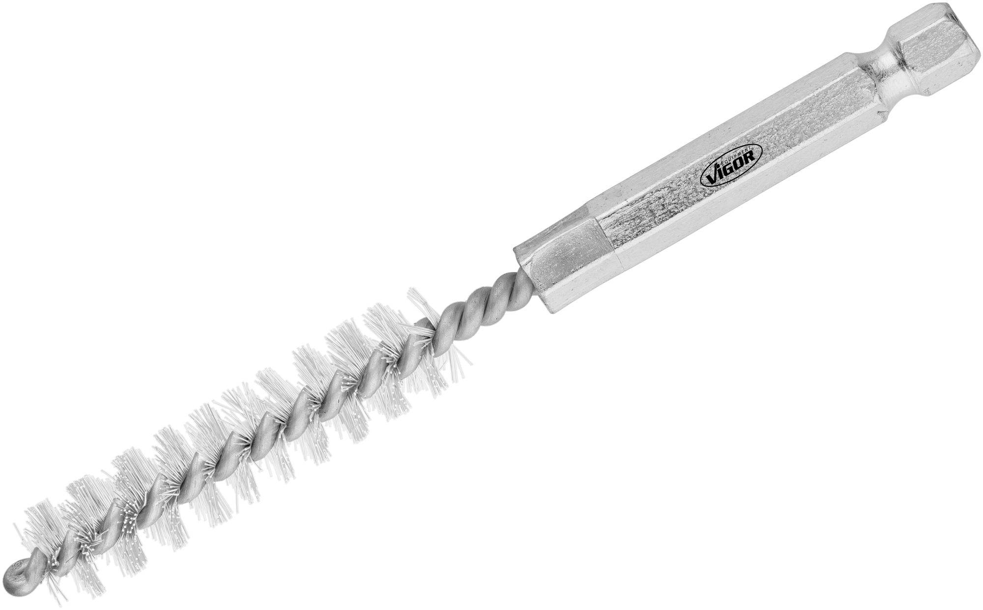 Metallbürste mit Griff, Spiralborsten und quadratischem Ende, geeignet zur Reinigung von Rohren und kleinen Öffnungen.