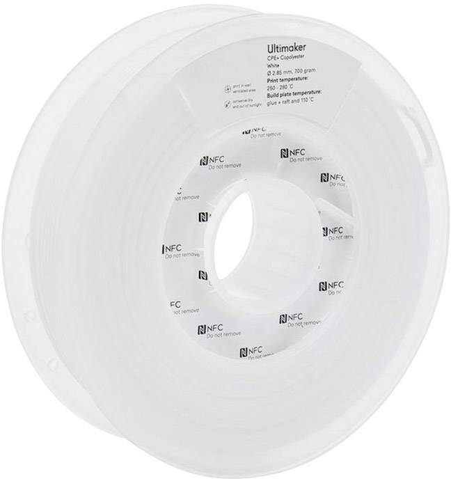 Eine Rolle durchsichtiger 3D-Drucker-Filament mit dem Aufdruck 'Ultimaker'.