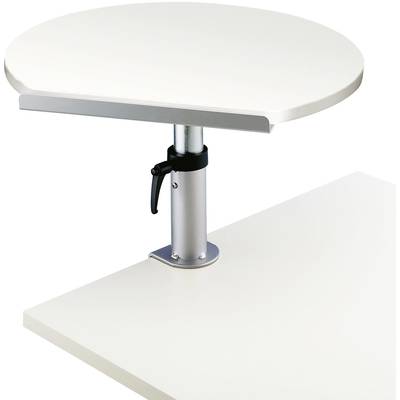 Ein runder, höhenverstellbarer Plattformaufsatz auf einem Schreibtisch. Ideal zum Anheben von Monitoren oder Laptops für ergonomische Arbeitsplätze.