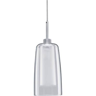 Transparente, zylinderförmige Hängelampe aus Glas mit Metallfassung und Kabel, geeignet für moderne Inneneinrichtungen.