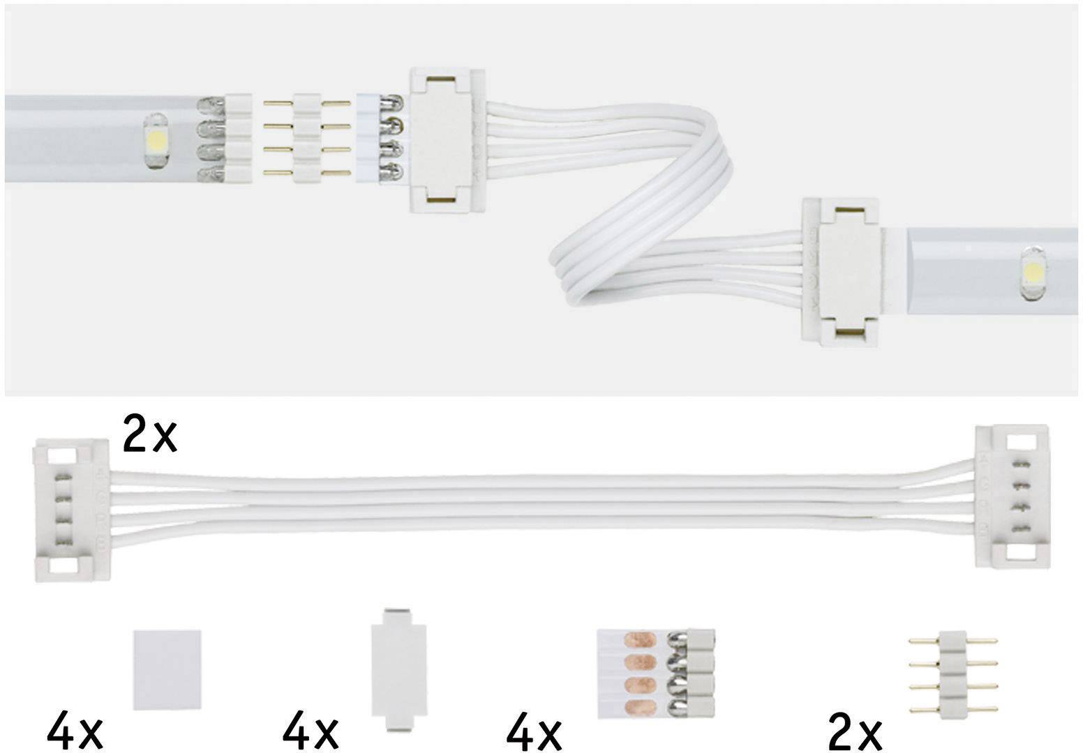 LED-Streifen-Verbinder-Set: Enthält 2 flexible Kabelverbinder, 4 Clips, 2 Klebehalterungen, 4 Stecknadeln, für einfache Montage.