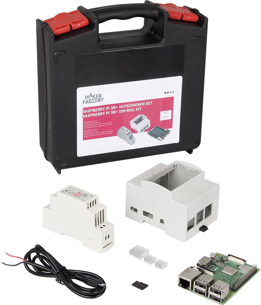 MAKERFACTORY DIN Rail Set Raspberry Pi® 3 B+ 1 GB 4 x 1.4 GHz inkl. Hutschienengehäuse, inkl. Hutschienennetzteil, inkl.-0