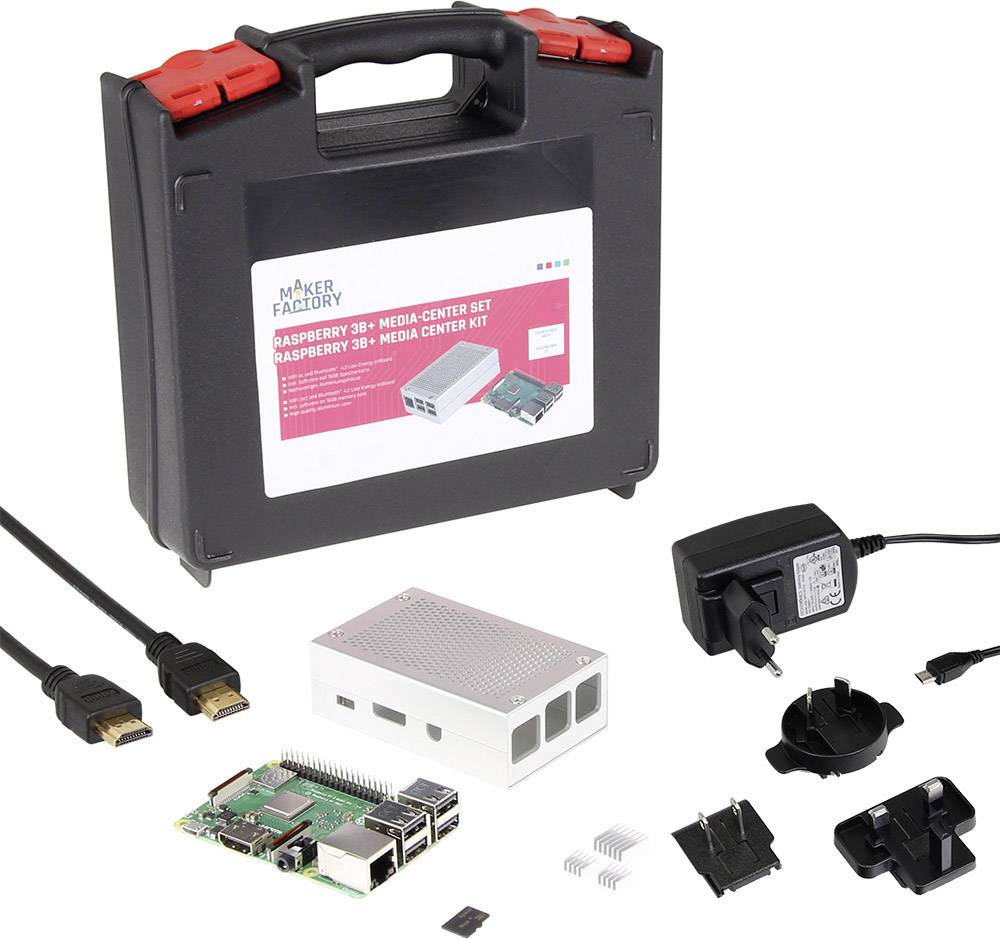 Media-Center Set Raspberry Pi® 3 B+ 1 GB 4 x 1.4 GHz inkl. Netzteil, inkl. Gehäuse, inkl. Noobs OS, inkl.