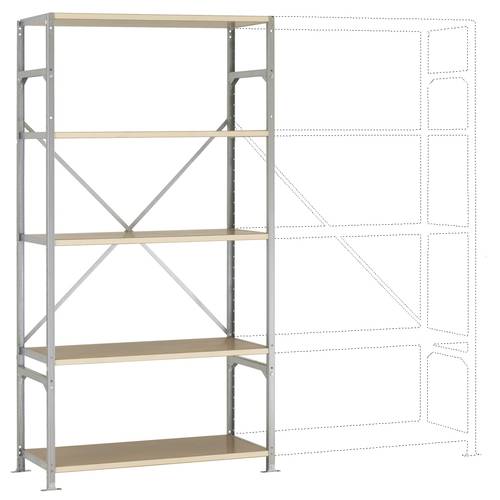 Thumbnail - Manuflex RM3106 Fachbodenregal-Grundmodul 80 kg (B x H x T) 970 x 2000 x 400 mm Stahl verzinkt Verzinkt Holzboden