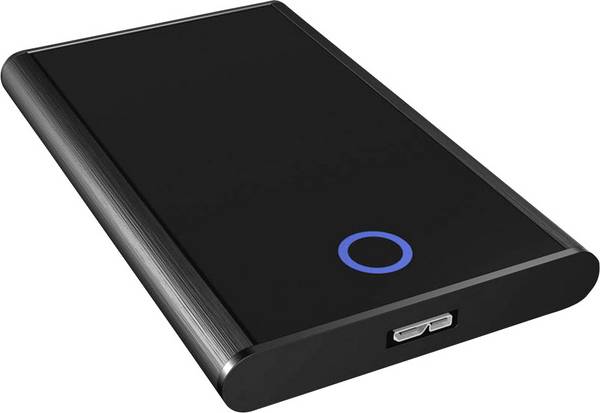 IB-273StU3, Ext. HDD-Gehäuse, 1x 2,5" SATA HDD zu USB 3.2 Gen 1 Host, blaue Kreisbeleuchtung, Aluminium, schwarz