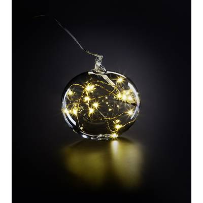 Krinner 76040 Weihnachtsbaumkugel Kugel Warmweiß LED Transparent  Mundgeblasenes Glas, mit Schalter