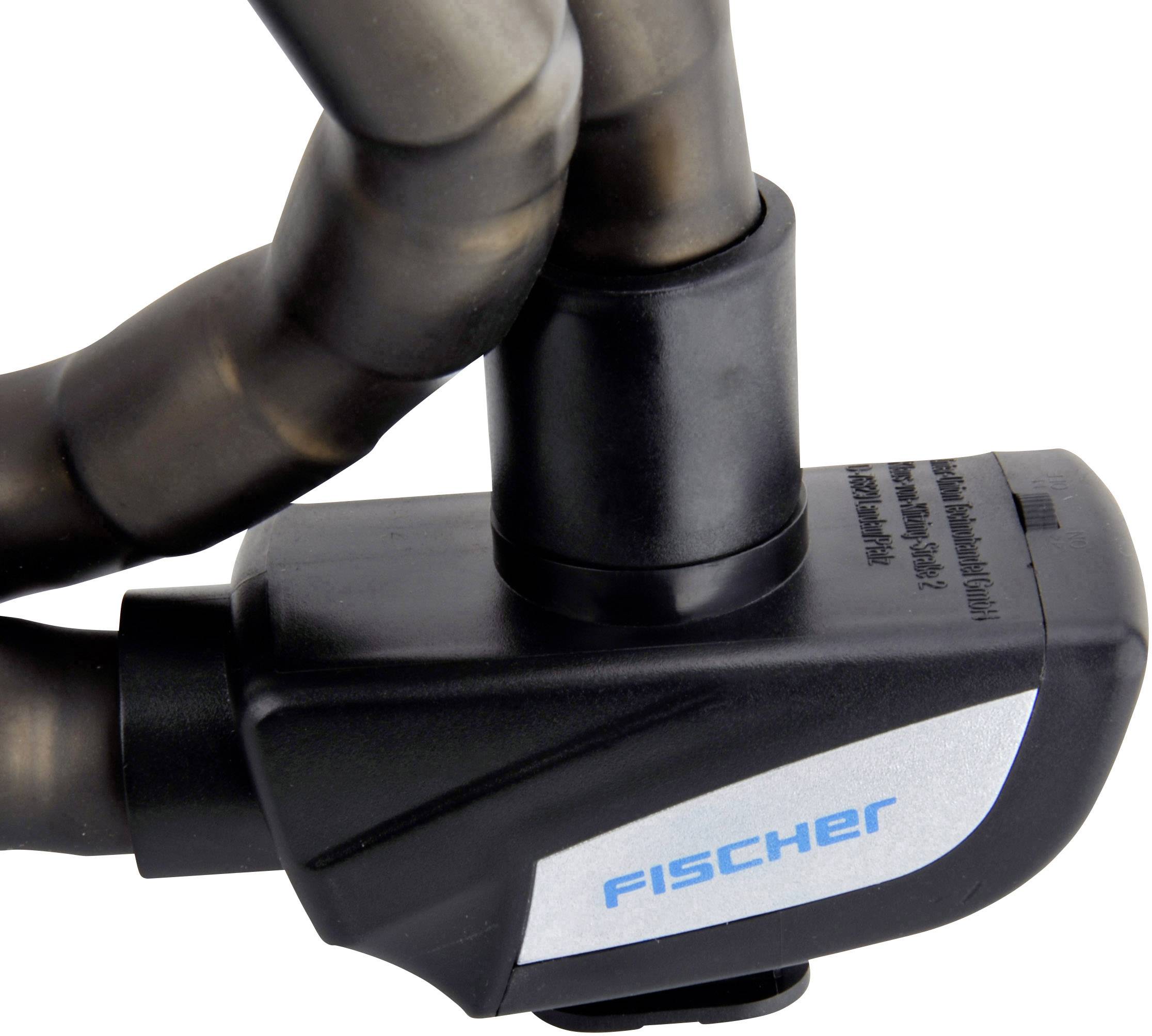 Ein Fahrradschloss von der Marke Fischer mit einem robusten, geflochtenen Design zeigt den Sicherheitsmechanismus in Nahaufnahme.