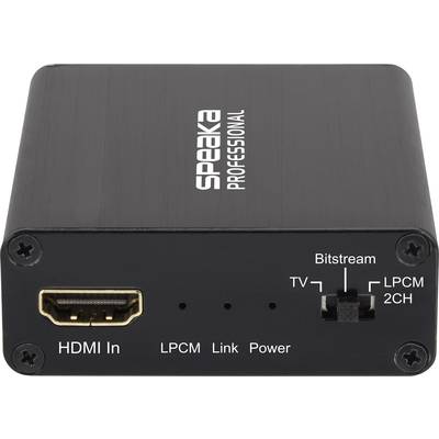'Audio Konverter Gerät mit HDMI-Eingang und Schalter für Bitstream, LPCM 2CH und TV. Beschriftung: Speaka Professional.'