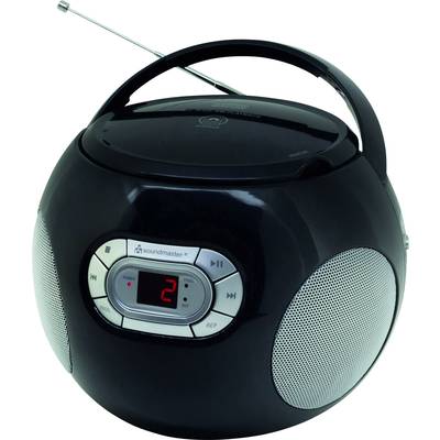 Ein tragbares, kugelförmiges Radio mit CD-Player und Antenne. Es zeigt die Zahl '2' auf dem digitalen Display.