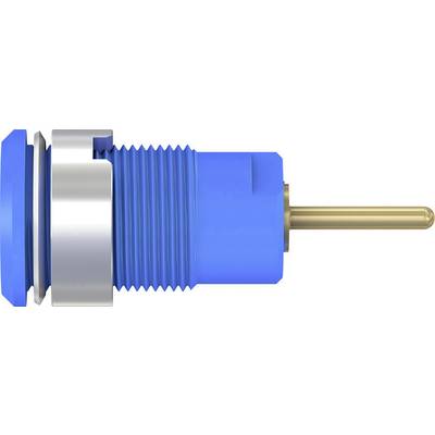 Blauer Steckverbinder mit Metallgewinde und goldfarbenem Stift, seitlich dargestellt. Hauptsächlich für elektronische Verbindungen verwendet.
