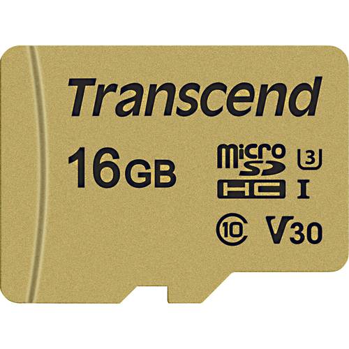Transcend Premium 500S microSDHC-Karte 16 GB Class 10, UHS-I, UHS-Class 3, v30 Video Speed Class inkl. SD-Adapter