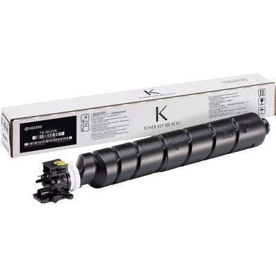 Schwarzes Toner-Kit von Kyocera, Modell TK-8525K, neben der Verpackung. Verwendet in Kyocera-Druckern, zeigt Markierungen und Beschriftungen.
