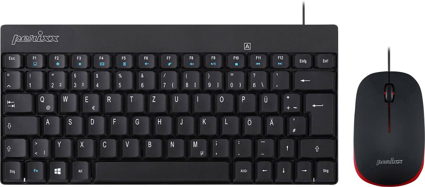 PERIXX PERIDUO-212 USB-Tastatur, Maus-Set Schwarz/Rot