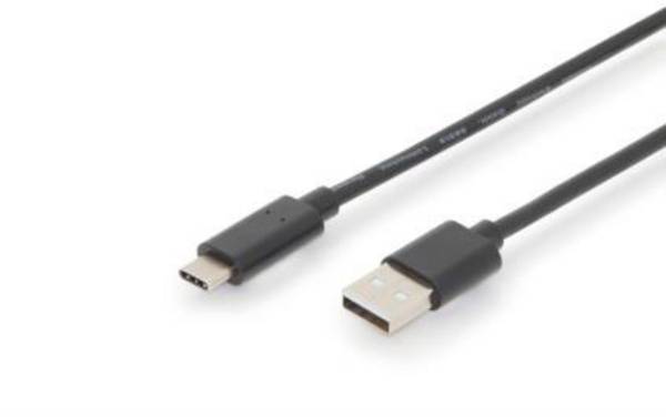 Digitus USB-Kabel USB 2.0 USB-C® Stecker, USB-A Stecker 3.00 m Schwarz doppelt geschirmt, beidseitig verwendbarer Stecker AK-300148-030-S