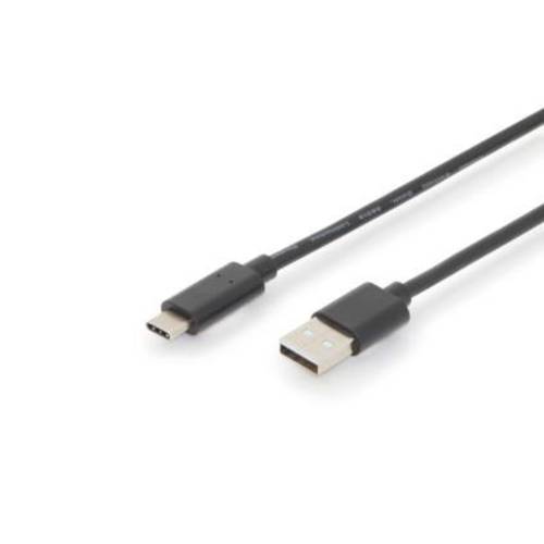 Digitus USB-Kabel USB 2.0 USB-C® Stecker, USB-A Stecker 3.00 m Schwarz doppelt geschirmt, beidseitig verwendbarer Stecke...