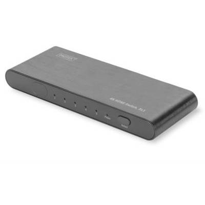 Digitus DS-45317 5 Port HDMI-Switch Metallgehäuse, Ultra HD-fähig, mit Aluminiumgehäuse, LED-Anzeige, mit Fernbedienung 