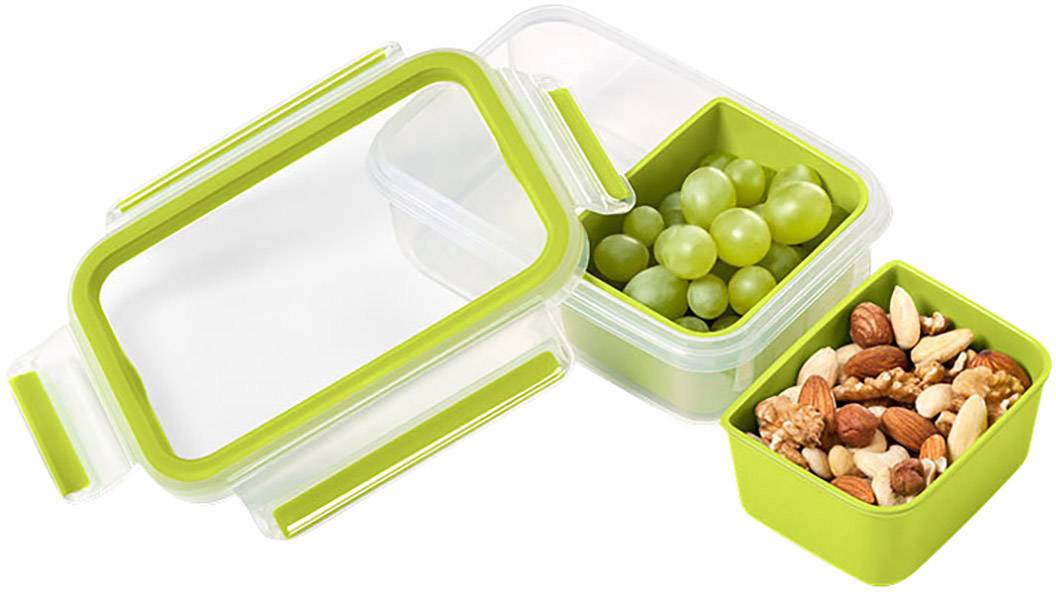 EMSA CLIP & GO Snackbox 1,0 L mit 2 Einsätzen, 1 l, Transparent, Polypropylen (PP),-2
