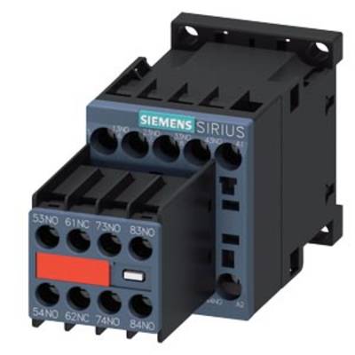 Ein elektrischer Schütz von Siemens, Modell 'SIRIUS', mit mehreren Anschlüssen und einem roten Schaltelement auf der Vorderseite.