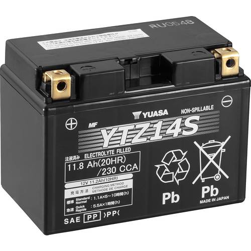 Yuasa YTZ14S Motorradbatterie 12 V 11.2 Ah Poltyp: Schraubklemme Typ 11