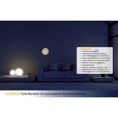 TFA Dostmann Funk Wanduhr 253 mm x 42 mm Aluminium