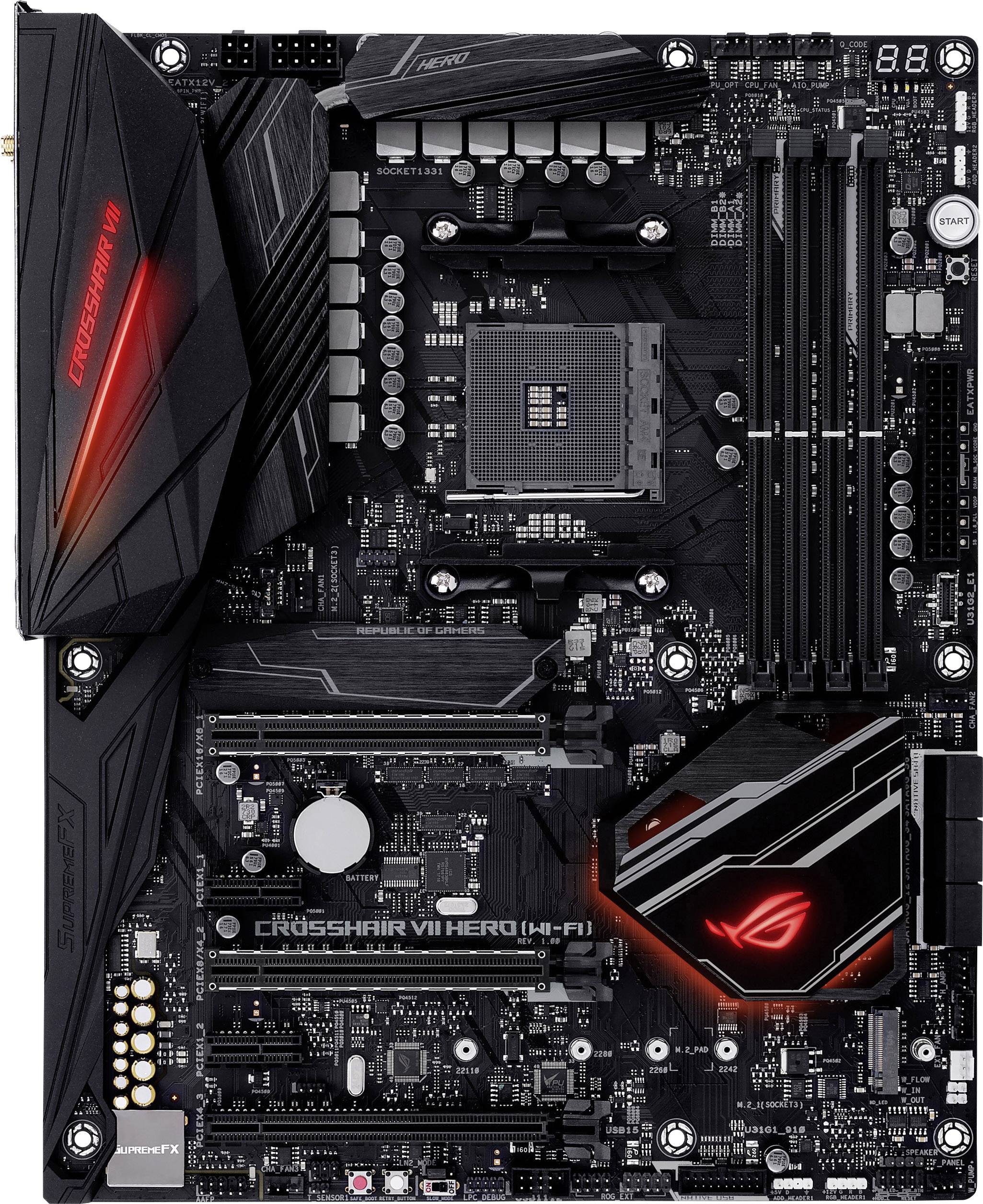 Asus ROG Crosshair VII Hero (WI-FI) Mainboard Sockel (PC) AMD® AM4 Formfaktor (Details) ATX Mainboard-Chipsatz AMD® X470-1