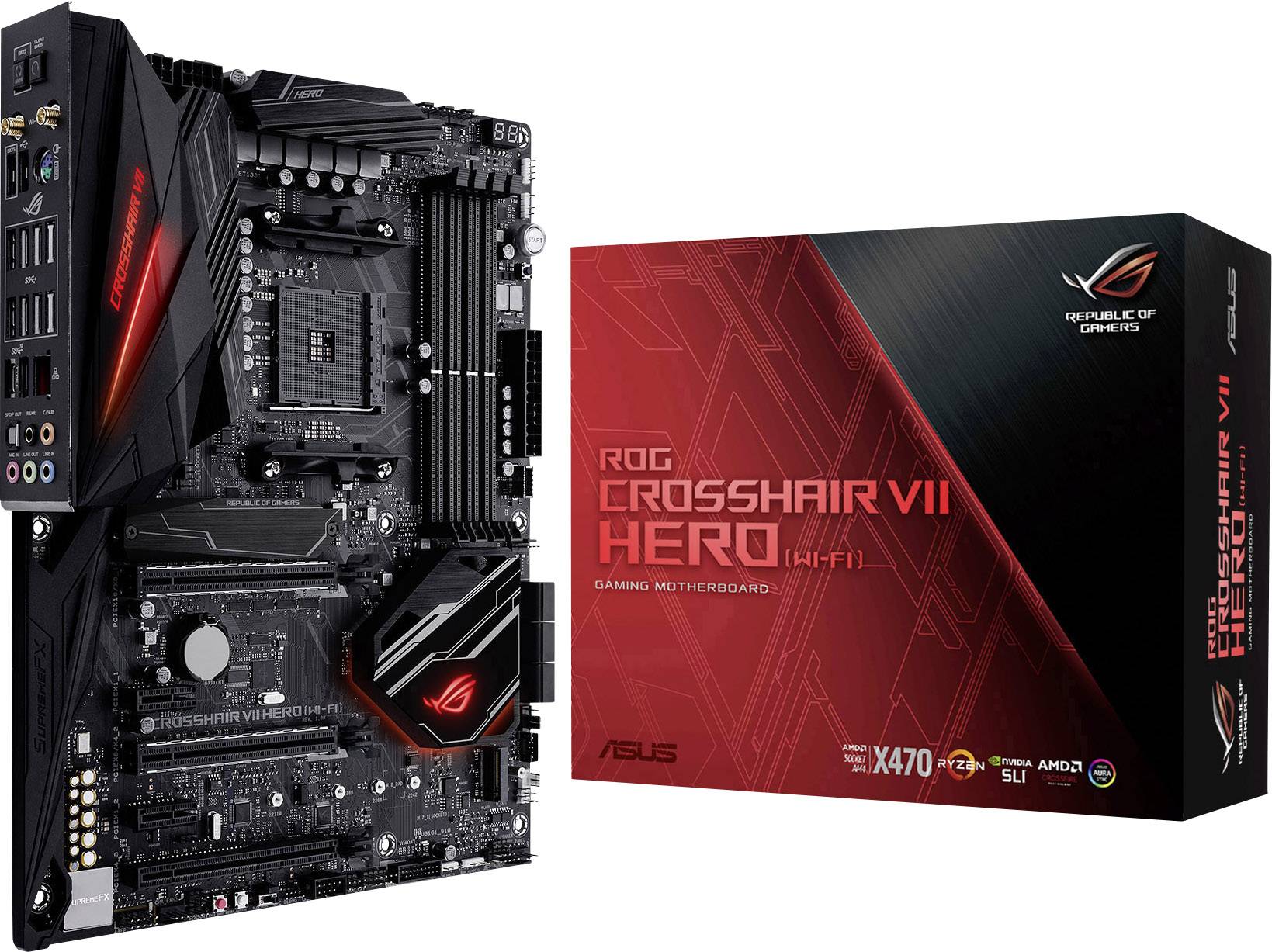 Asus ROG Crosshair VII Hero (WI-FI) Mainboard Sockel (PC) AMD® AM4 Formfaktor (Details) ATX Mainboard-Chipsatz AMD® X470-0