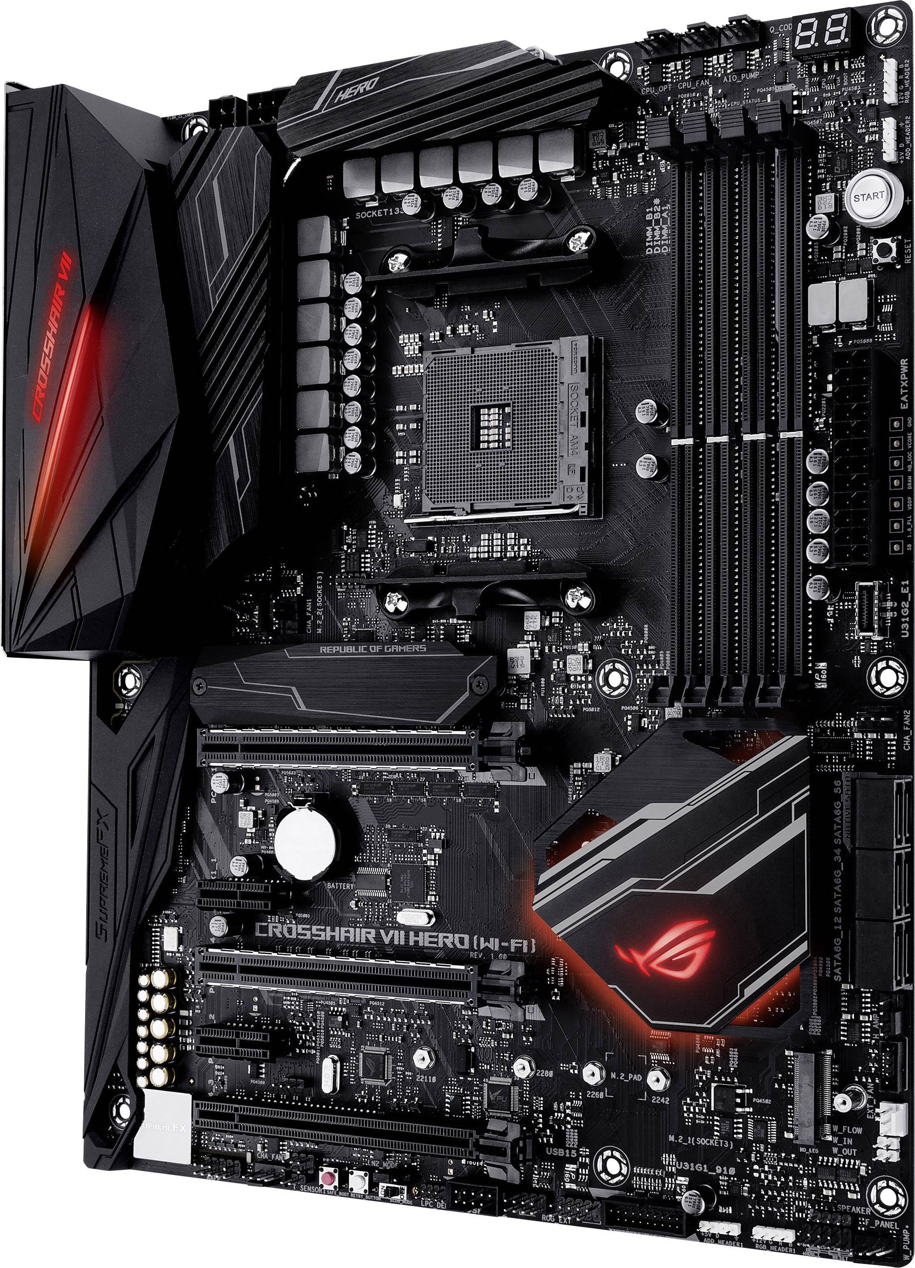 Asus ROG Crosshair VII Hero (WI-FI) Mainboard Sockel (PC) AMD® AM4 Formfaktor (Details) ATX Mainboard-Chipsatz AMD® X470-2