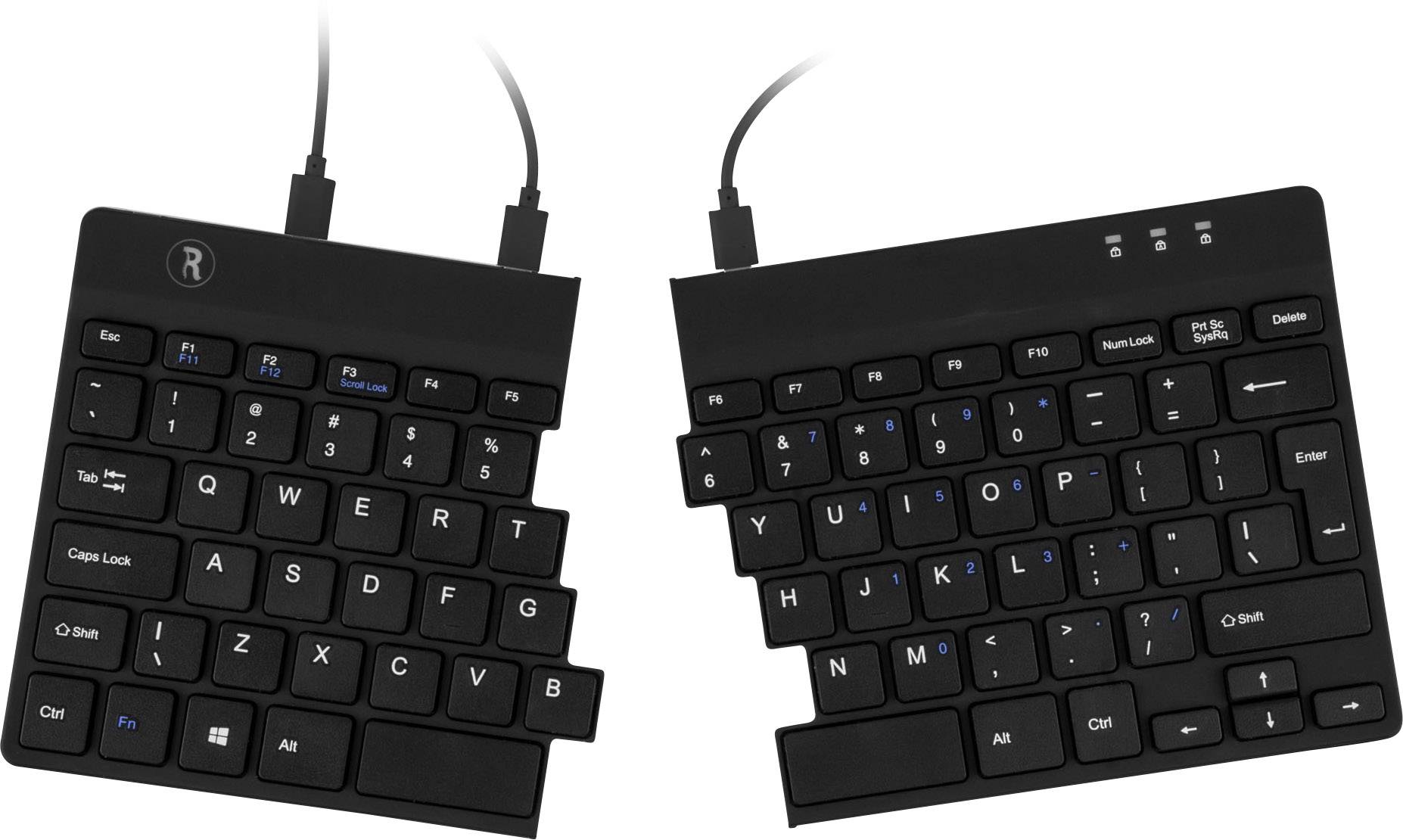 R-GO Tools RGOSP-DEWIBL USB Tastatur Deutsch, QWERTZ Schwarz Ergonomisch