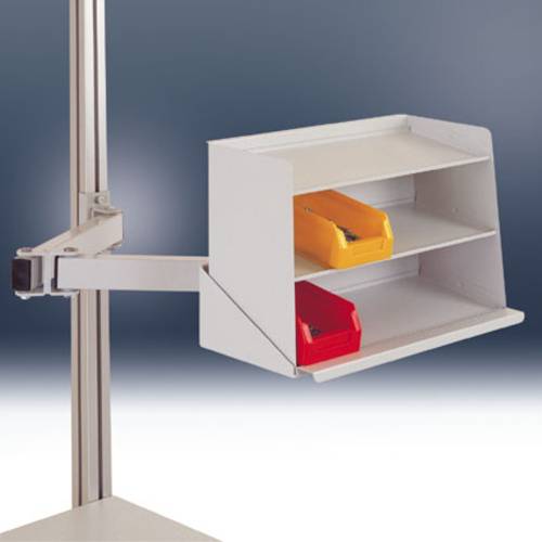 Manuflex ZB8248.7035 Sichtboxen Regal Halter mit Doppelgelenk f.ALU Tisch RAL7035 lichtgrau Lichtgrau