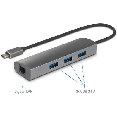 Renkforce  Netzwerkadapter/Hub  1 GBit/s USB-C® 5Gbps, LAN (10/100/1000 MBit/s), USB 3.2 Gen 1 (USB 3.0)