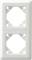 Weißer, rechteckiger Doppelrahmen für Steckdosen oder Schalter, ohne Einsatz; geeignet für zwei Einheiten übereinander.