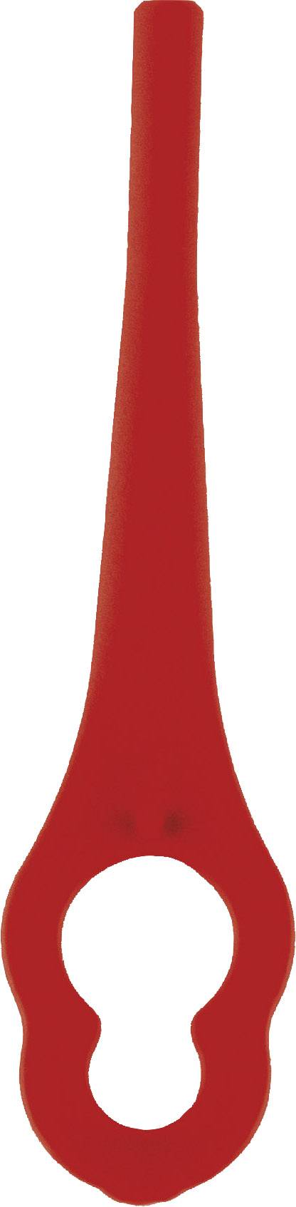 Ein roter Flaschenöffner in Form eines Apfelkerngehäuses, vertikal ausgerichtet.