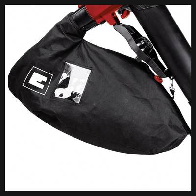 Schwarze Fahrradtasche aus robustem Material, am Rahmen befestigt. Eine durchsichtige Tasche enthält ein weiß-schwarzes Muster.