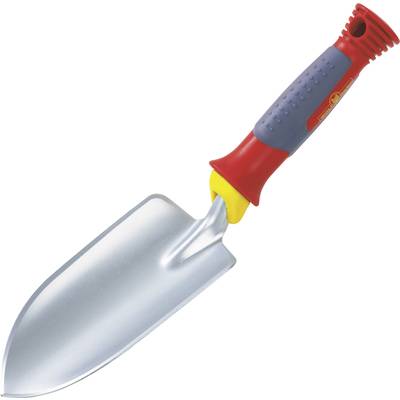 Handspaten mit ergonomischem Griff, silberne Klinge. Werkzeug zum Umpflanzen oder Graben in Gärten.