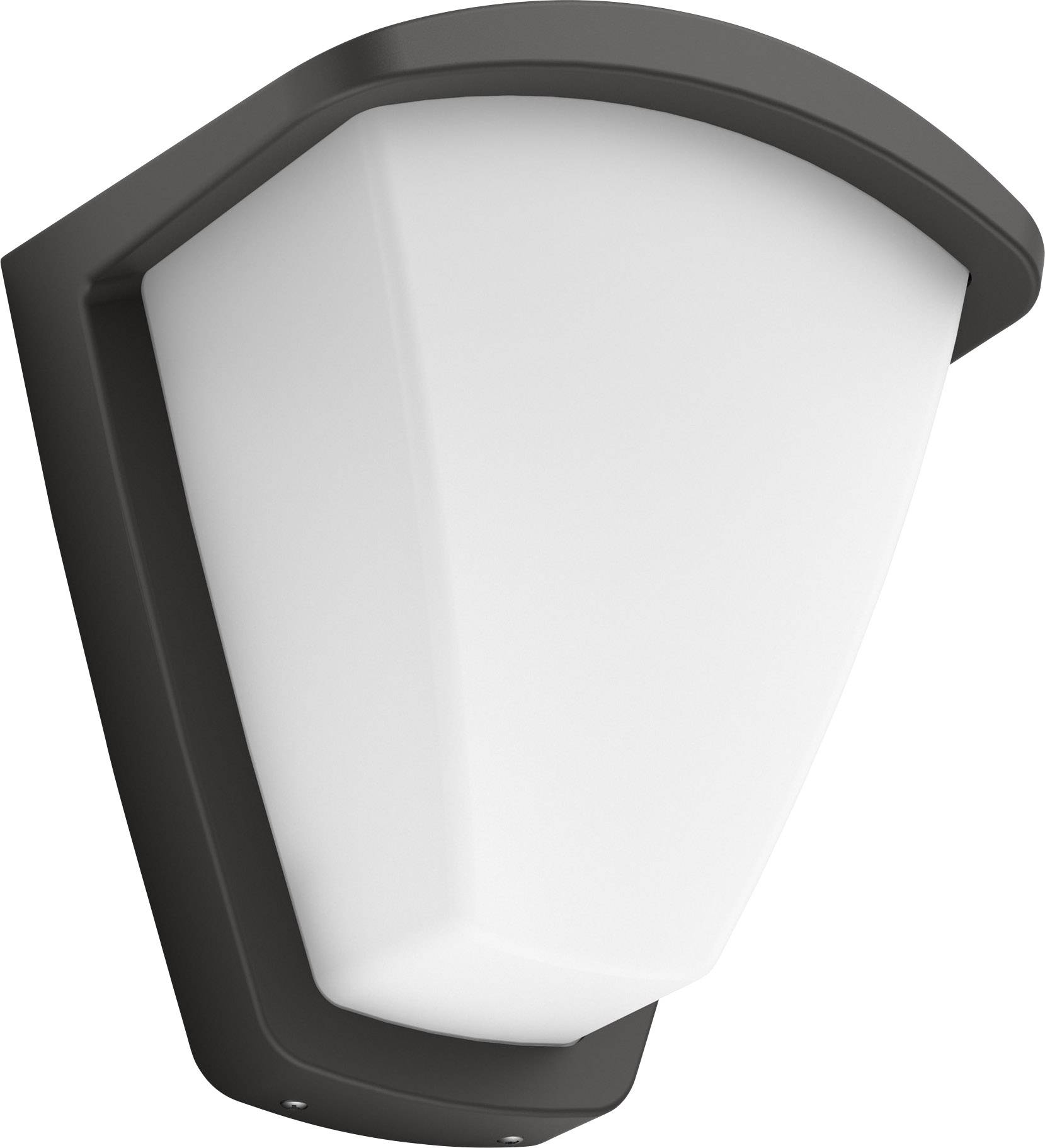 Außenwandleuchte in modernem Design mit weißem, rechteckigem Lampenschirm und schwarzem Gehäuse, geeignet für Außenbeleuchtung.