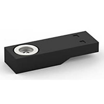 Ein schwarzes, rechteckiges Gerät mit einer Metallschraube an einem Ende, vermutlich ein technisches Bauteil.