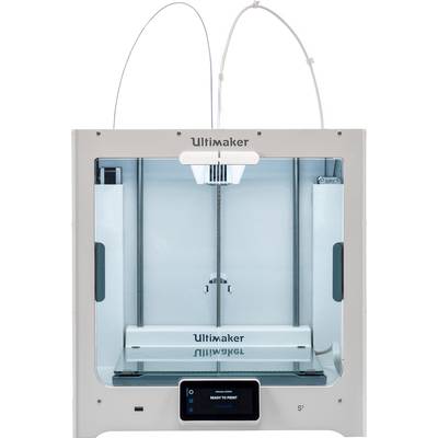 3D-Drucker von Ultimaker mit geschlossenem Gehäuse und Bildschirm, der 'Ready to Print' anzeigt.