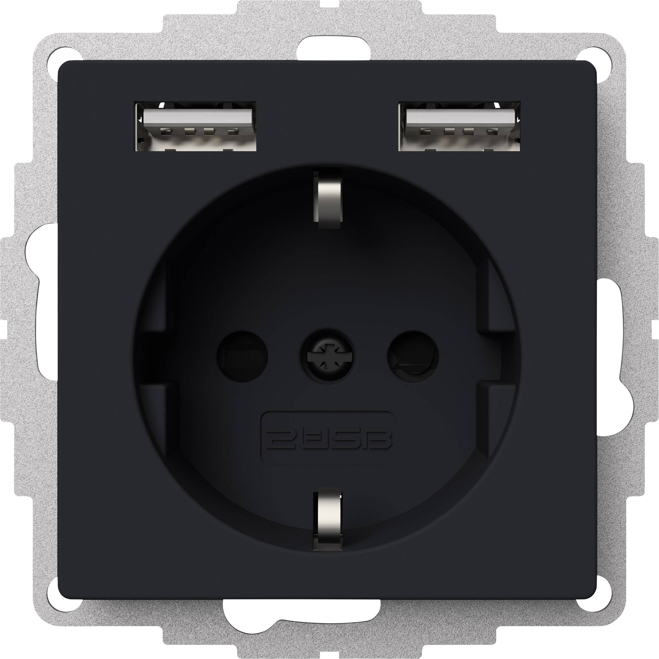 Eine Steckdose mit integrierten USB-Anschlüssen, geeignet für gleichzeitiges Laden mehrerer Geräte ohne zusätzlichen Adapter.