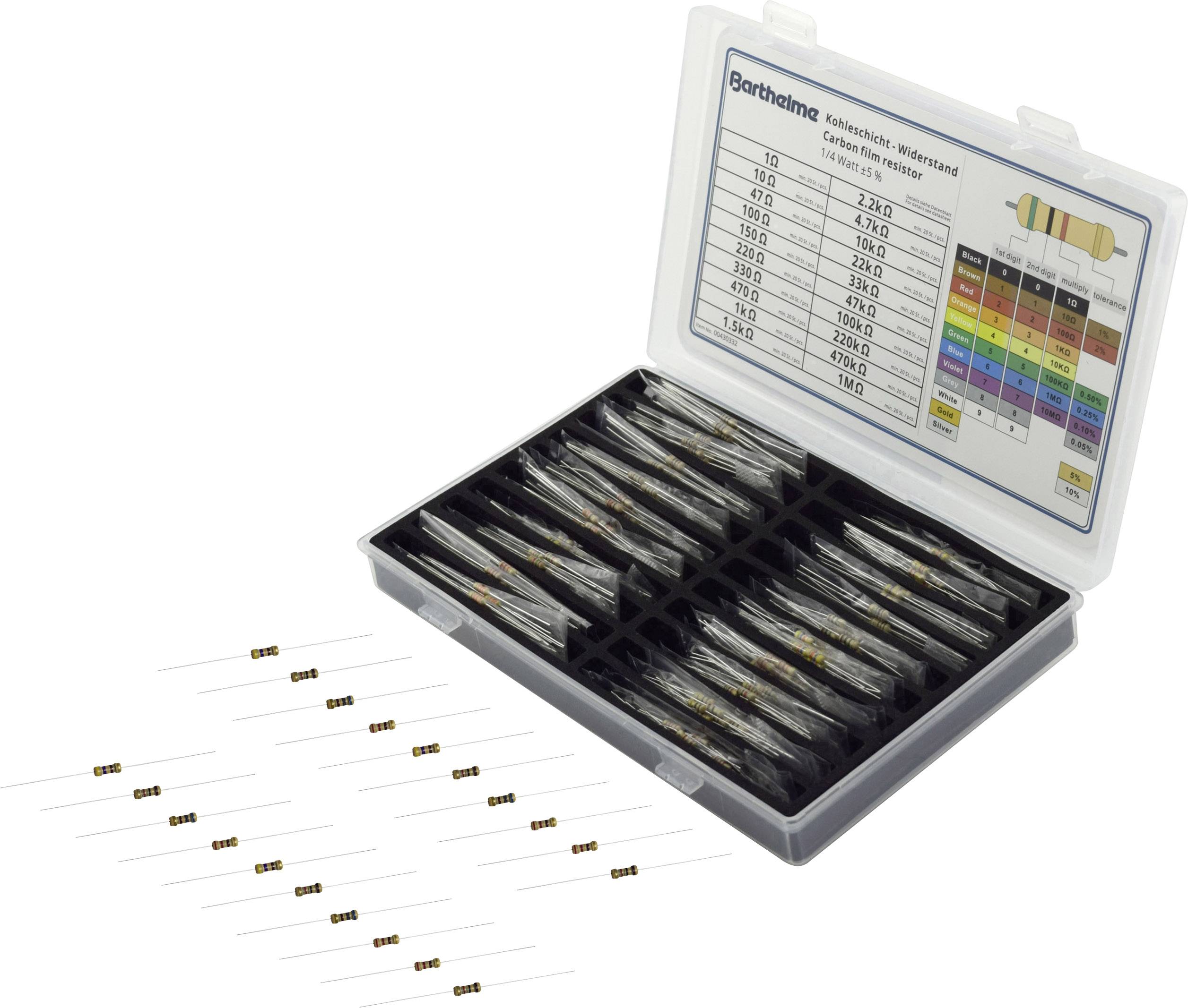 Barthelme Kohleschicht-Widerstand Sortiment axial bedrahtet 0207 0.5W 5/% 400St.