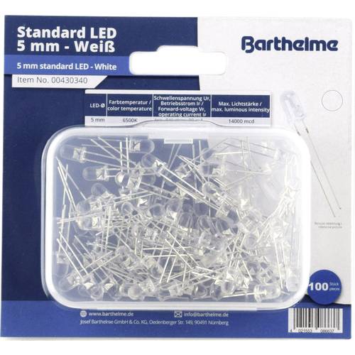 Barthelme LED-Sortiment Kaltweiß Rund 5 mm 14000 mcd 35 ° 20 mA 3 V