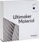 Verpackung mit der Aufschrift 'Ultimaker Material'. Enthält Informationen über das Produkt: 'Tough PLA Black', 2,85 mm, 750 g.