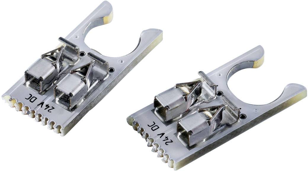 Zwei silberne elektrische Komponenten auf weißem Hintergrund, geeignet für Anwendungen mit 2 Volt Gleichstrom.