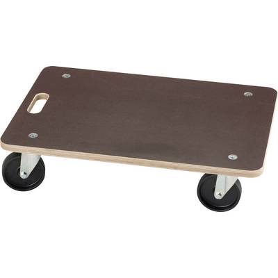Handlicher Rollwagen mit rechteckiger Holzplatte und vier schwarzen Rädern. Geeignet zum Transportieren schwerer Gegenstände.