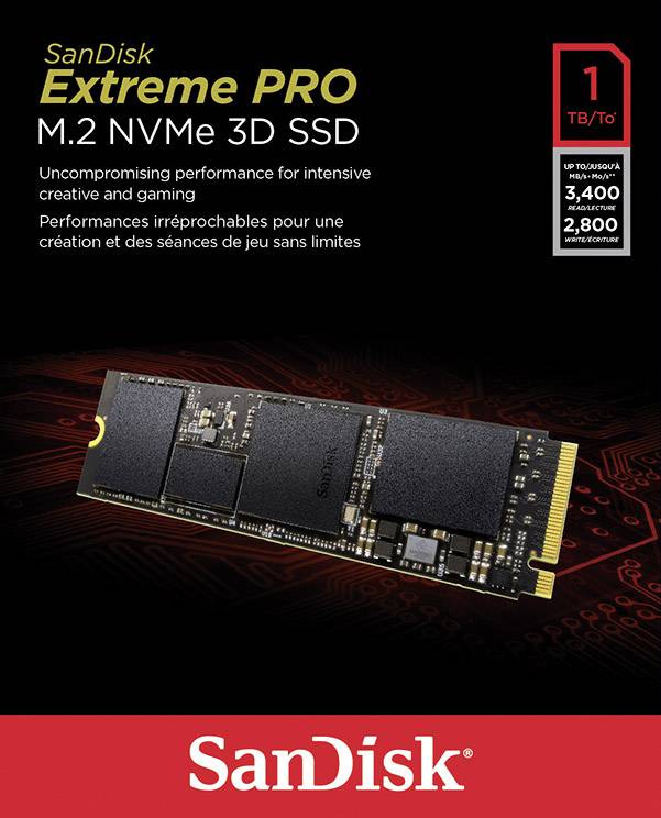 SanDisk Extreme PRO® 3D 1 TB Interne M.2 PCIe NVMe SSD 2280 M.2 NVMe PCIe 3.0 x4 Retail SDSSDXPM2-1T00-G25-4